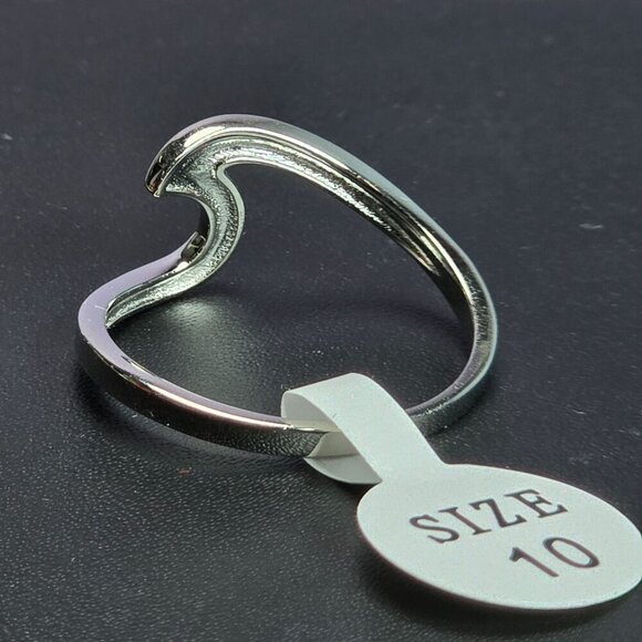 Sterling Silver Wave Ring With Simulated Blue Opal Inlay Size 10 - Picture 5 of 7